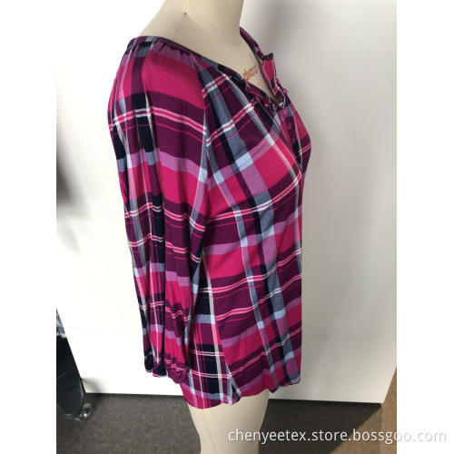 V-neck checked striped shirt